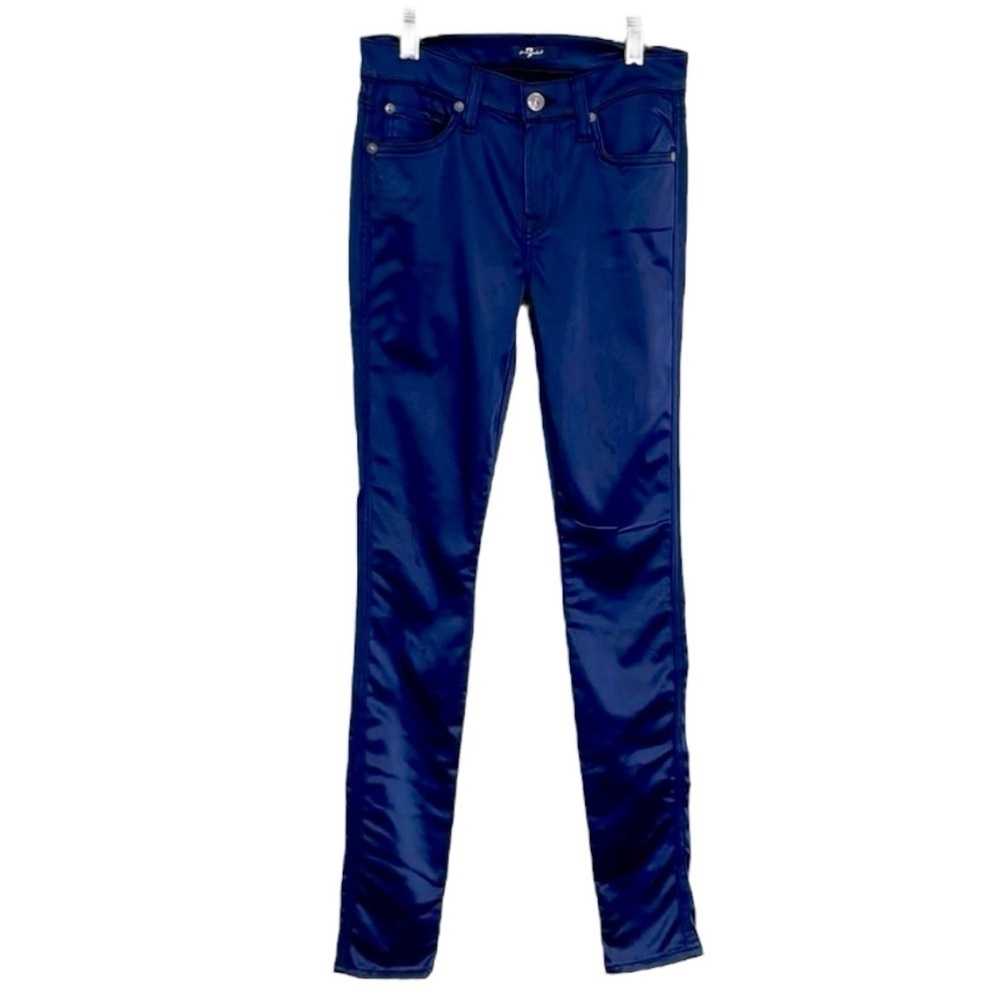 7 for All Mankind Blue Metallic Skinny Stretch Fabric Pants Size 25